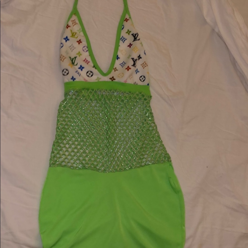 Vintage Louie Vuitton print neon dress